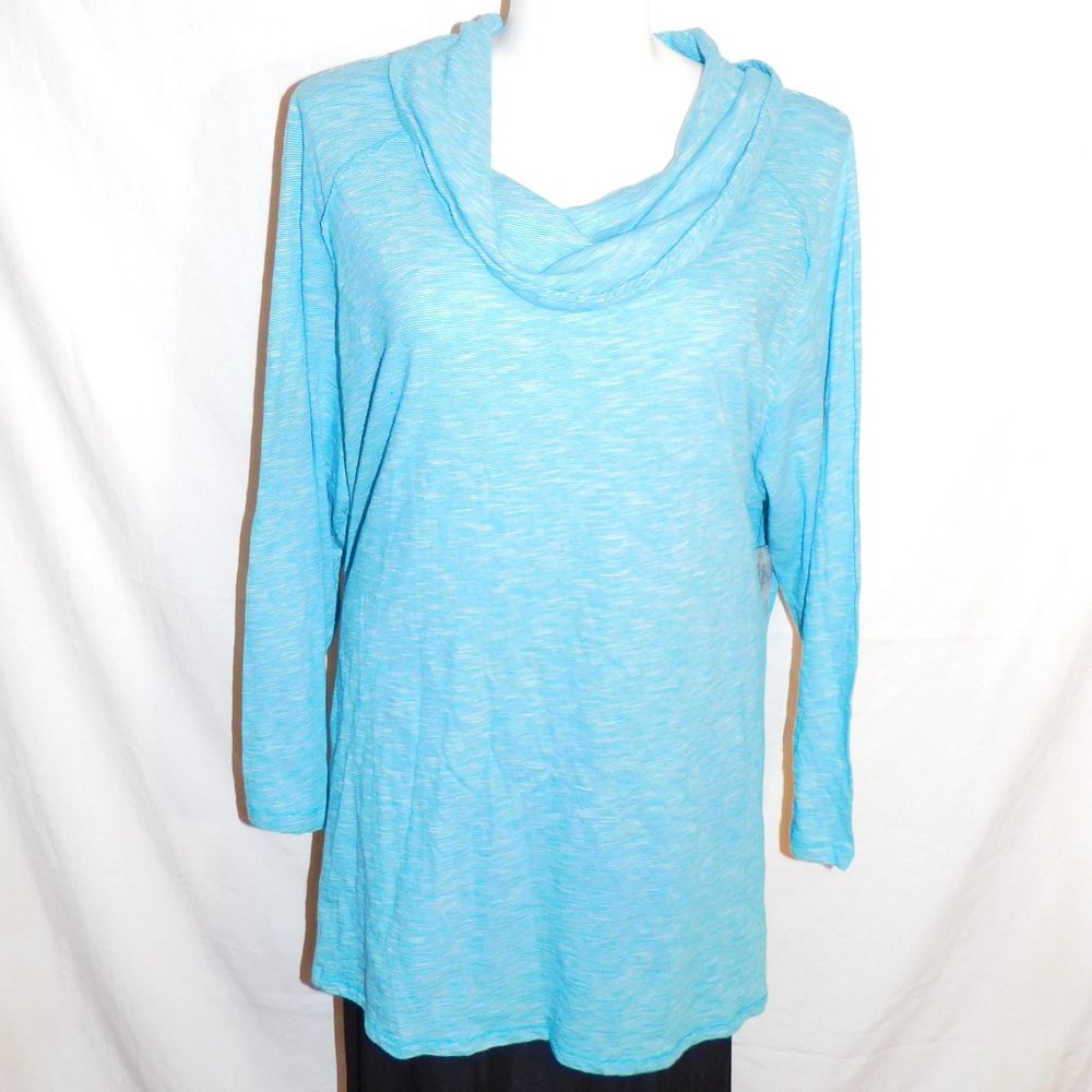 3X Catherines Blue White Cowl Neck Knit Top NWT